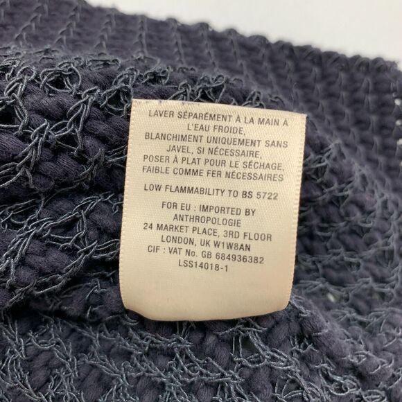 Moth Open Knit Tunic Sweater Womens L Navy Pullover 3/4 Sleeves High Crew Neck - Picture 9 of 11